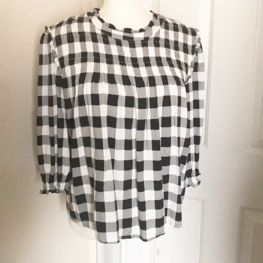 bohme gingham 3/4 sleeve top